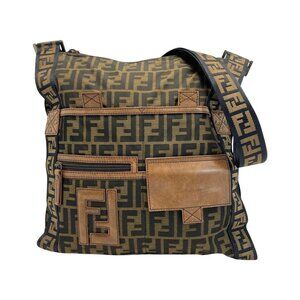 Fendi Zucca Pattern Shoulder Bag 7 Va167 Brown Canvas Leather Messenger Bag